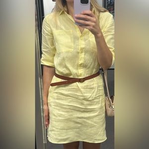 Yellow Linen Shirtdress with pockets by Clarina